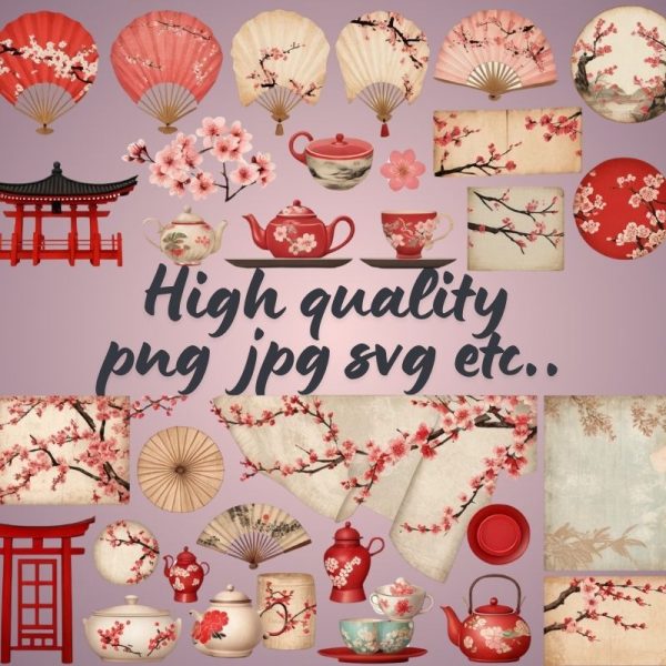 Japanese Clipart Ephemera designs bundle