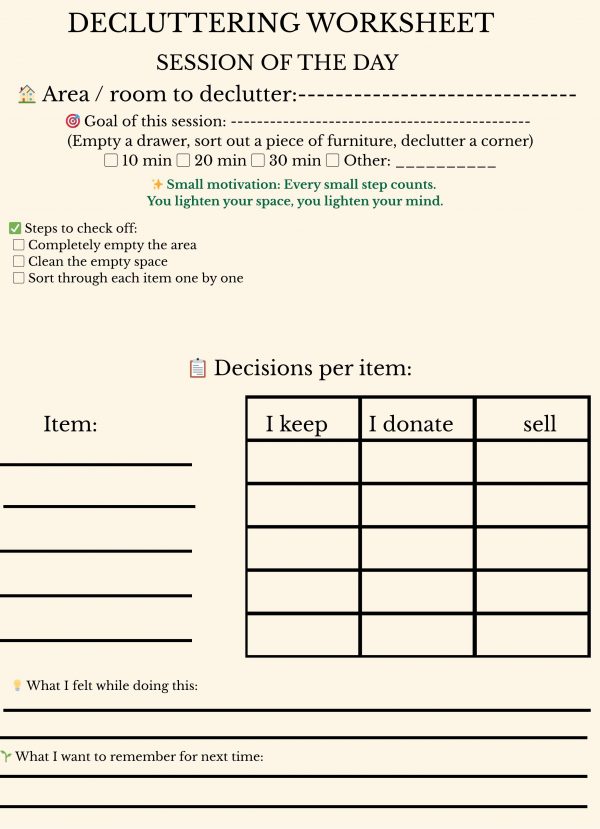 digital worksheet for free download website The Declutter Companion
